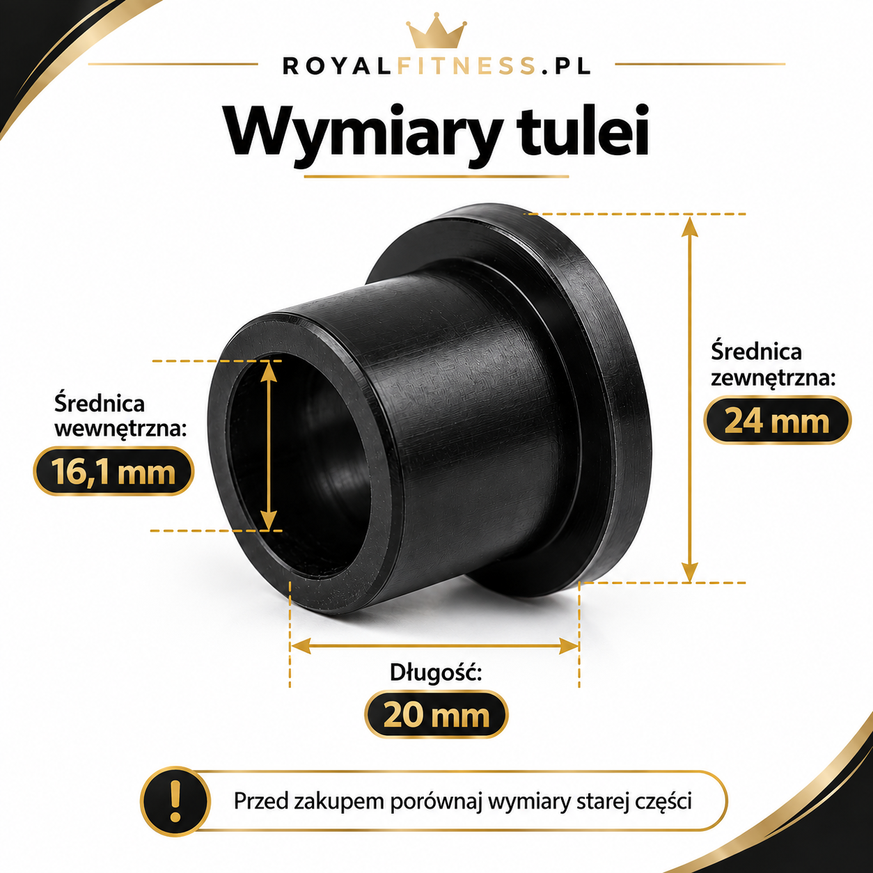 Wymiary tulei do orbitreka ZIPRO Wymiary tulei plastikowej do orbitreka ZIPRO 24 × 20 × 16,1 mm