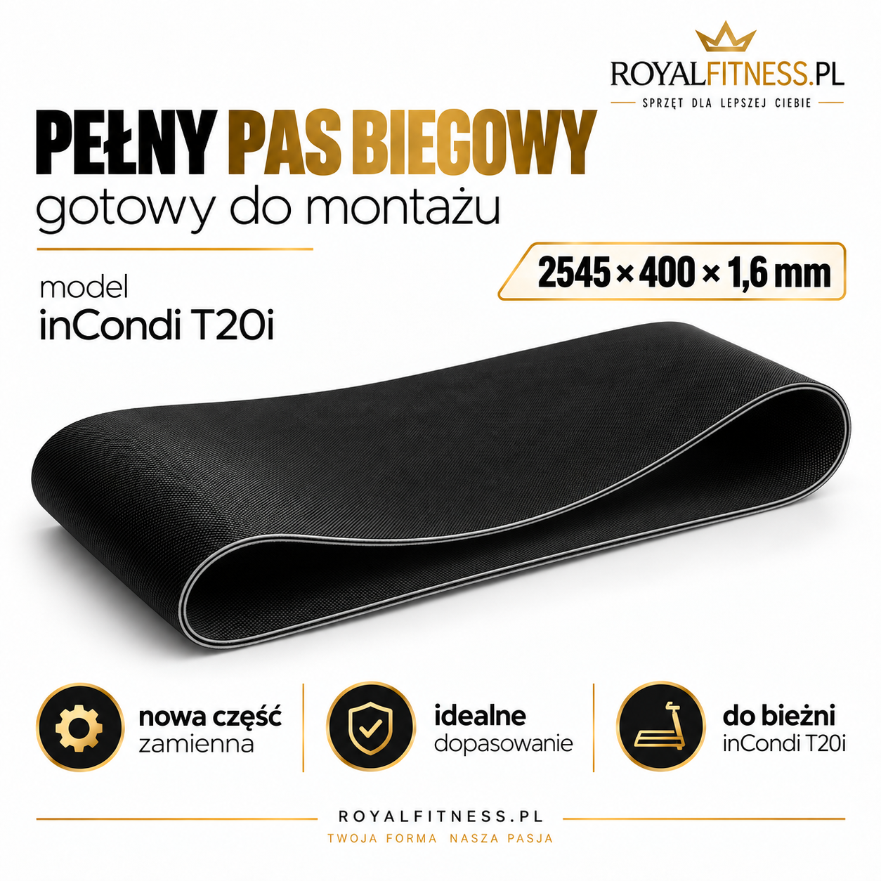 Nowy pas biegowy inSPORTline inCondi T20i Pełny pas biegowy do bieżni inSPORTline inCondi T20i 2545 × 400 × 1,6 mm