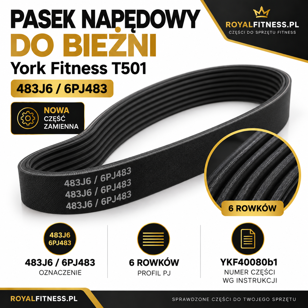 Pasek napędowy York Fitness T501 483J6 / 6PJ483 Pasek napędowy 483J6 6PJ483 do bieżni York Fitness T501