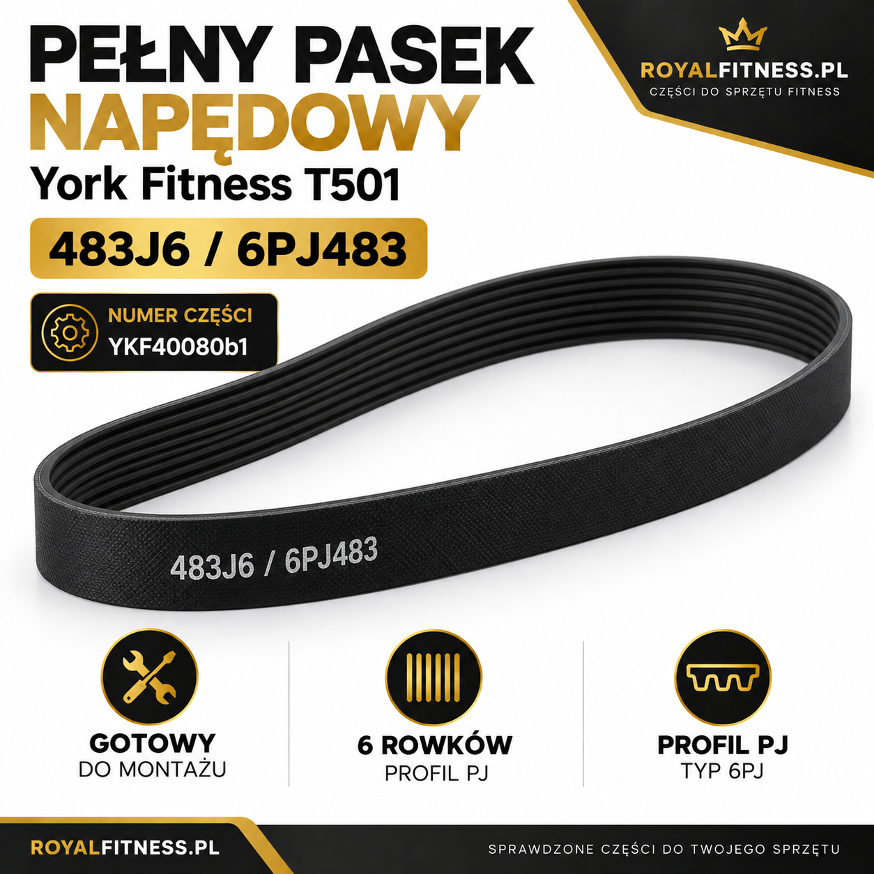 Pasek napędowy 483J6 York Fitness T501 Pełny pasek napędowy 483J6 do bieżni York Fitness T501
