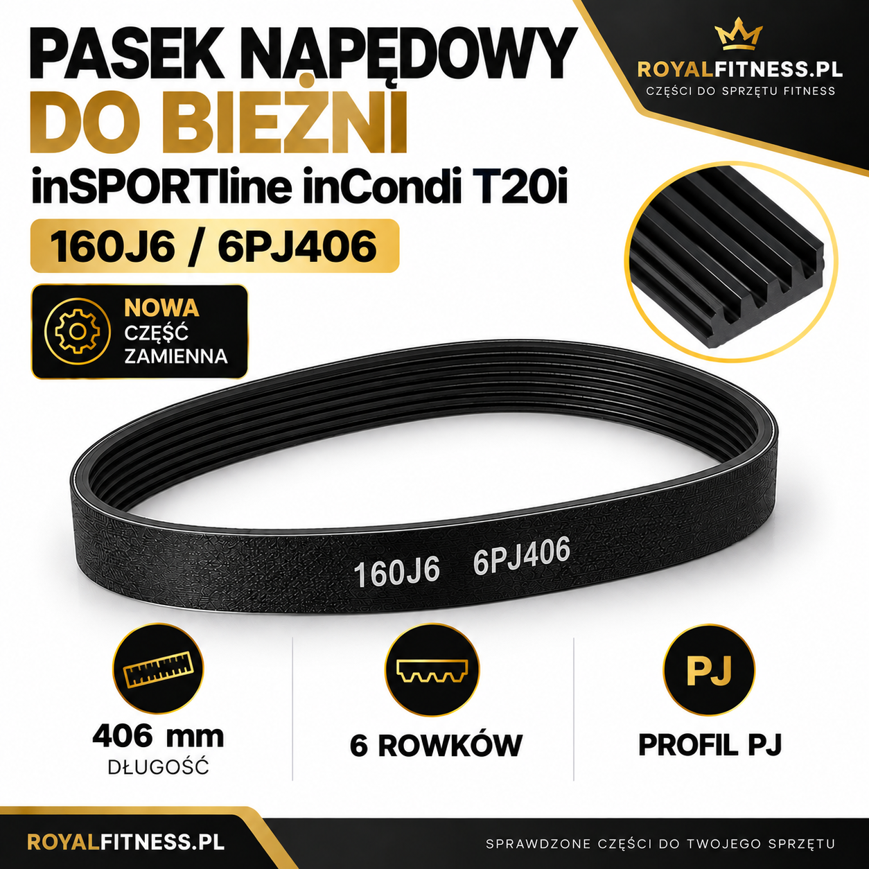 Oznaczenie 160J6 / 6PJ406 – inSPORTline inCondi T20i Oznaczenie paska napędowego 160J6 6PJ406 inSPORTline inCondi T20i