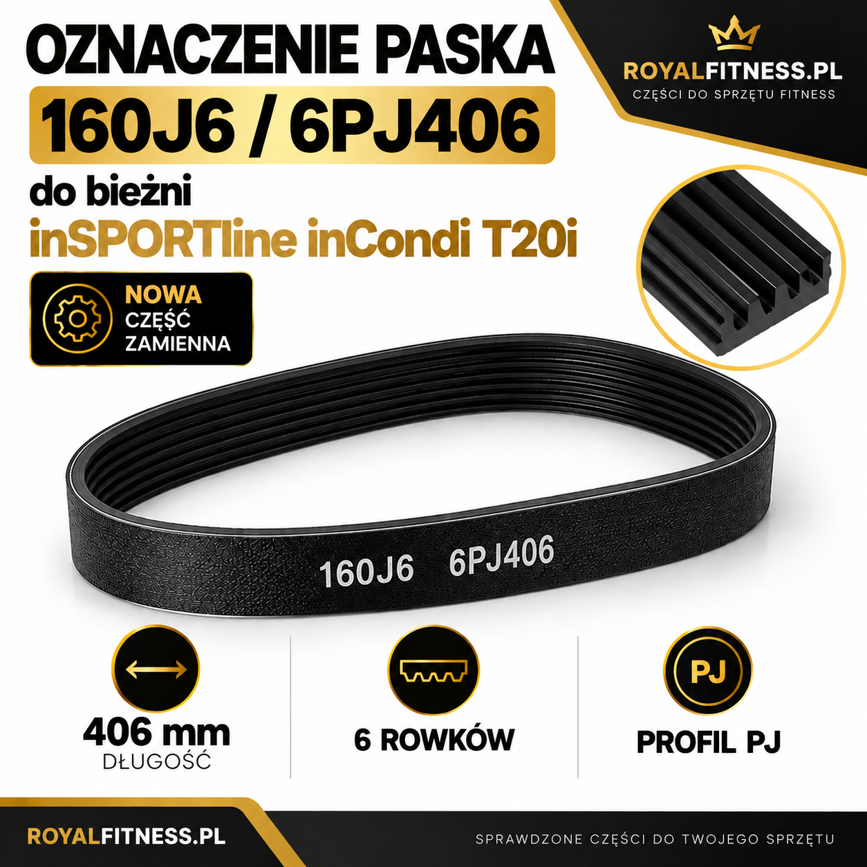 Profil PJ paska napędowego inSPORTline inCondi T20i Profil PJ i 6 rowków paska napędowego inSPORTline inCondi T20i