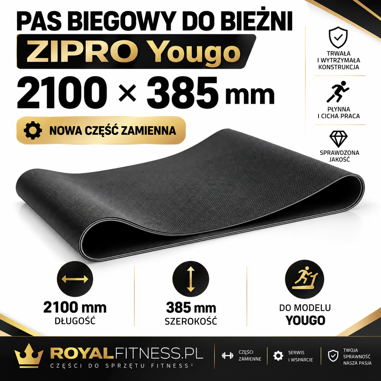 Pas biegowy ZIPRO Yougo 2100 × 385 mm Pas biegowy do bieżni ZIPRO Yougo 2100 × 385 mm