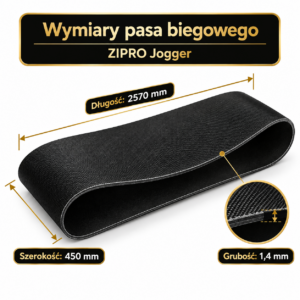 Taśma biegowa ZIPRO Jogger wymiary 2570 × 450 × 1,4 mm