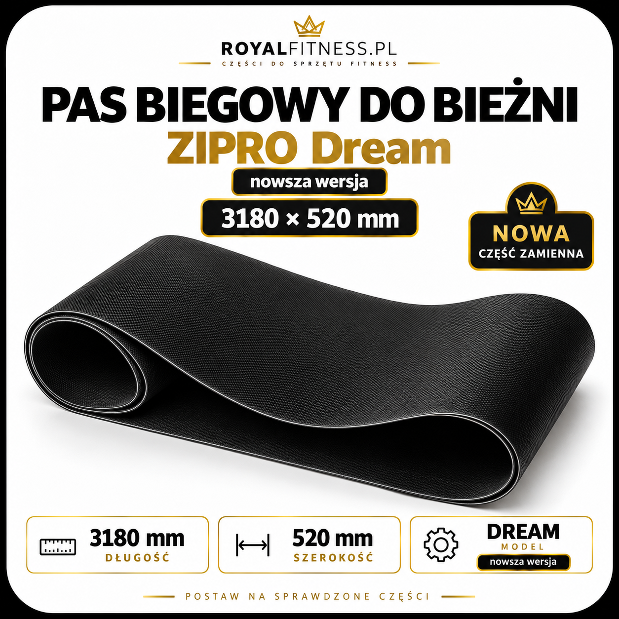 Pas biegowy ZIPRO Dream 3180 × 520 mm Pas biegowy do bieżni ZIPRO Dream 3180 × 520 mm – nowsza wersja