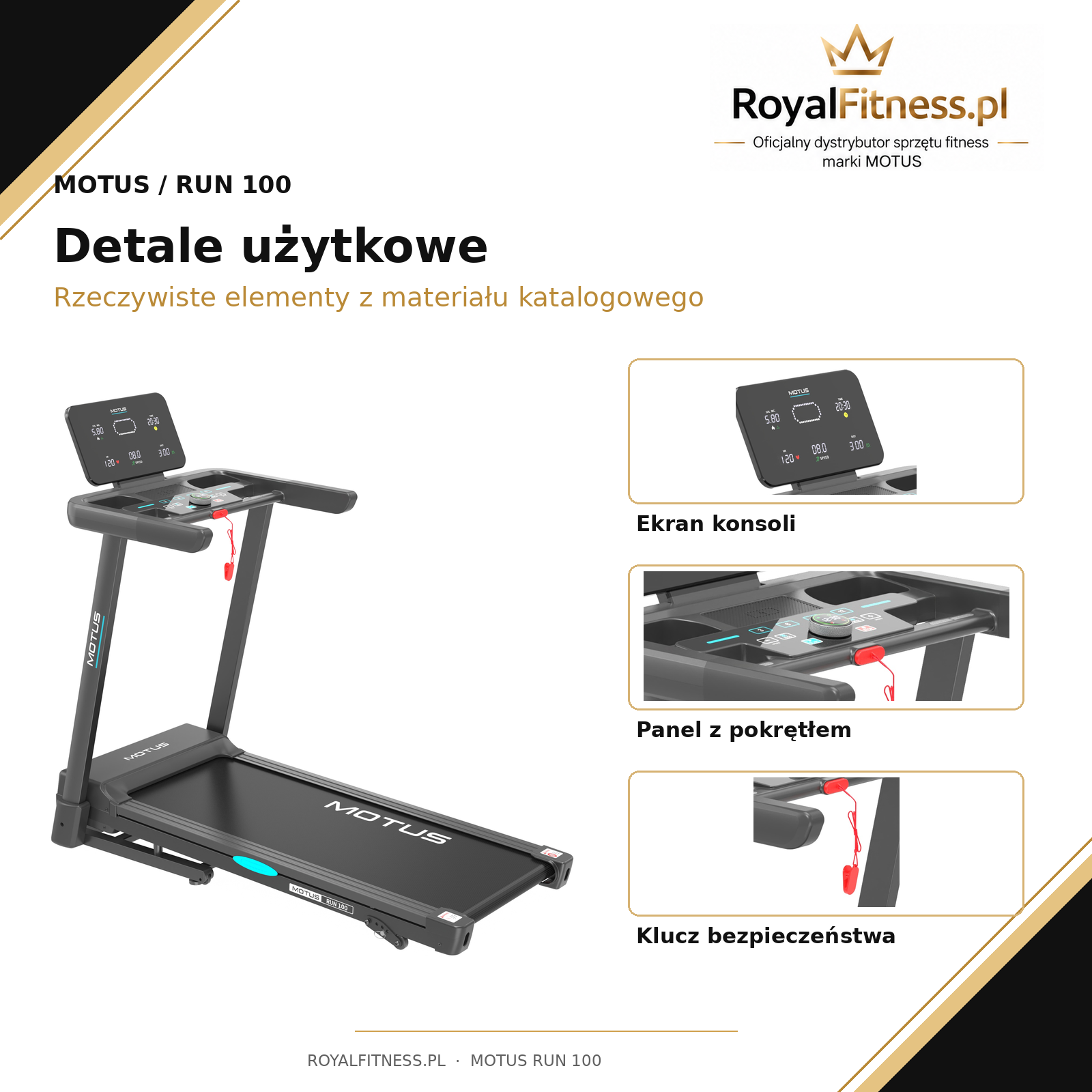 MOTUS RUN 100 – Detale użytkowe | RoyalFitness Bieżnia MOTUS RUN 100 — detale użytkowe