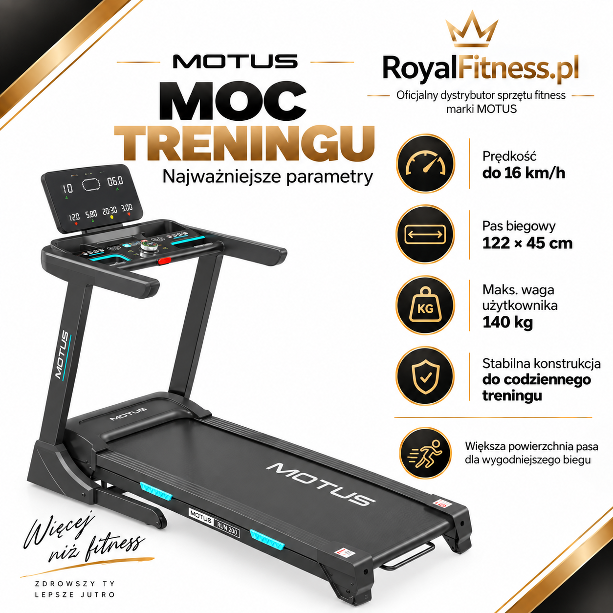 MOTUS RUN 200 – Wizualizacja zastosowania | RoyalFitness Wizualizacja użytkowania bieżni MOTUS RUN 200 w domu
