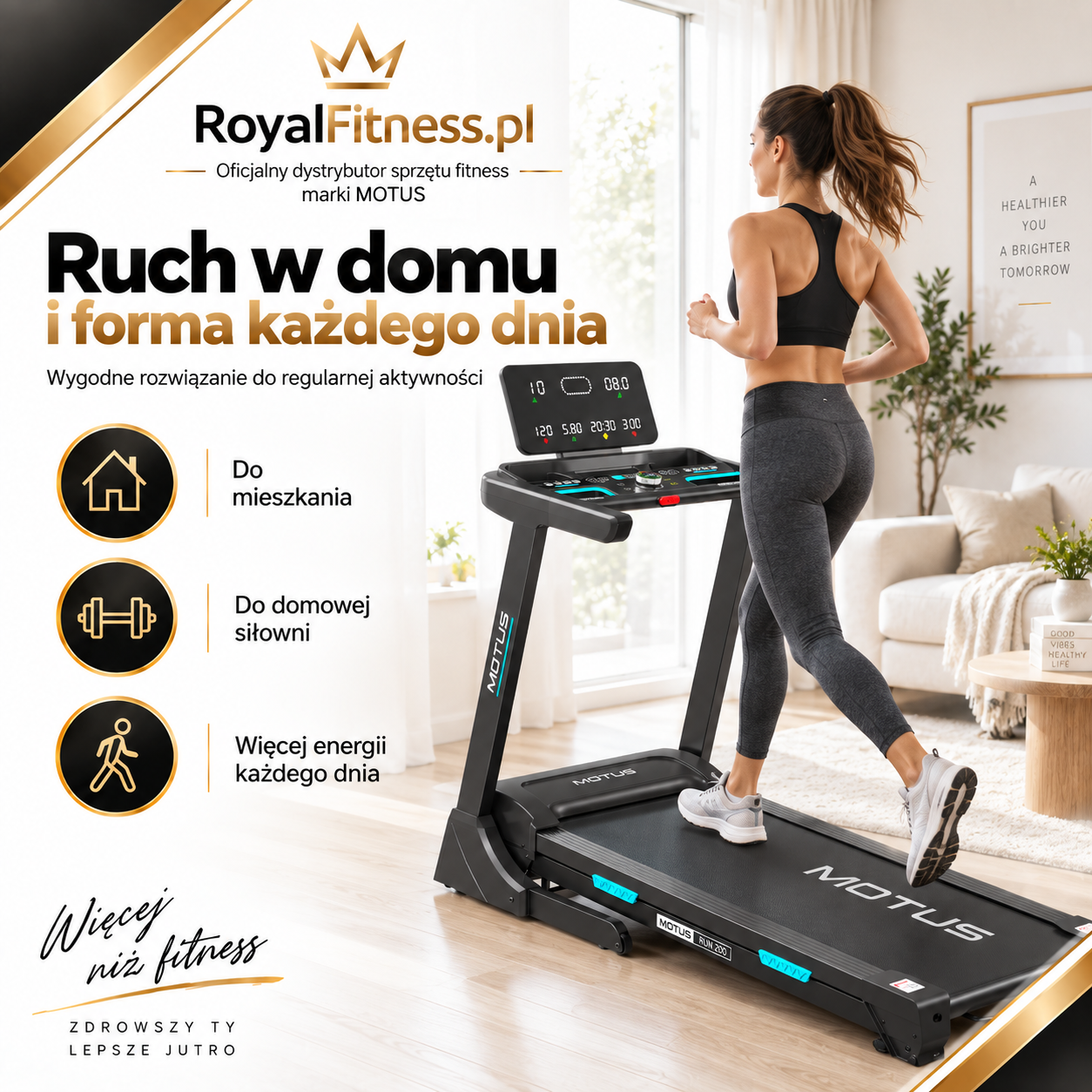 MOTUS RUN 200 – Panel i obsługa | RoyalFitness Bieżnia MOTUS RUN 200 — panel i obsługa