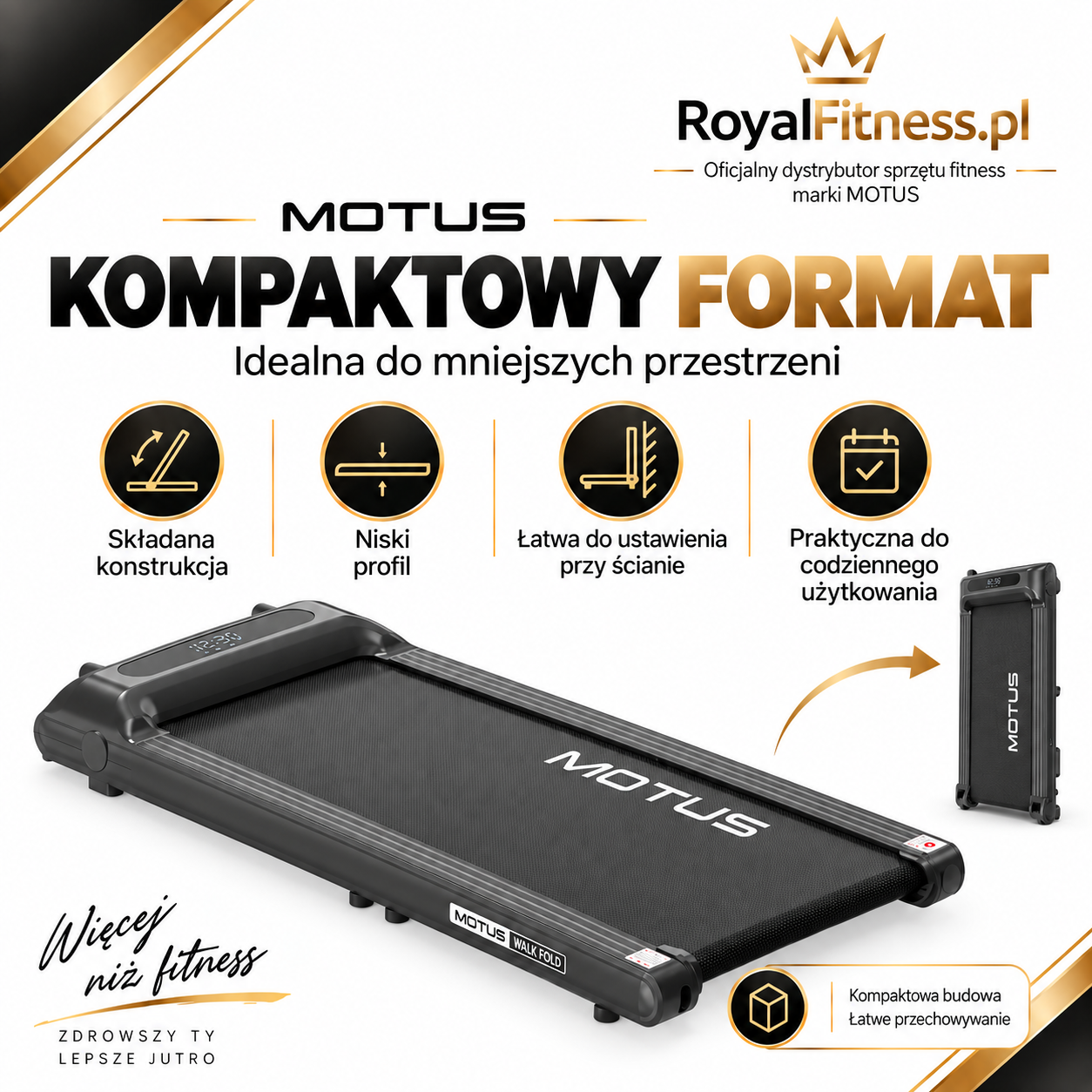 MOTUS WALK FOLD – Format i organizacja miejsca | RoyalFitness Bieżnia MOTUS WALK FOLD — format i organizacja miejsca